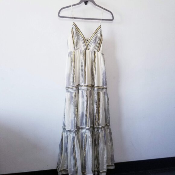 Banana Republic Zephyr Maxi Dress Size S Tiered Gold Stripe - Picture 3 of 7